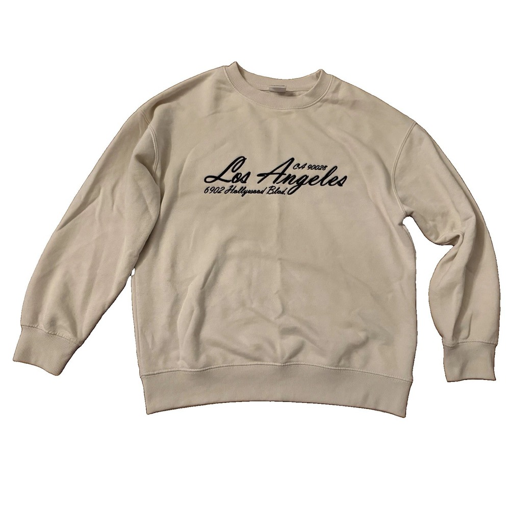 Zara Kids 9-10 140 Los Angeles Embroidered Crewneck Sweatshirt Cream